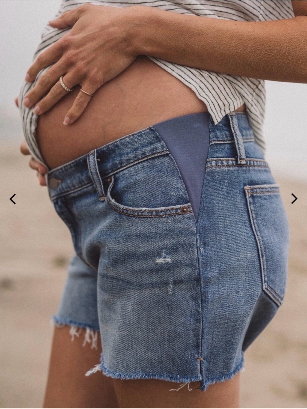 HATCH Collection The Cut Off Maternity Denim Shorts Size 27 Distressed Blue